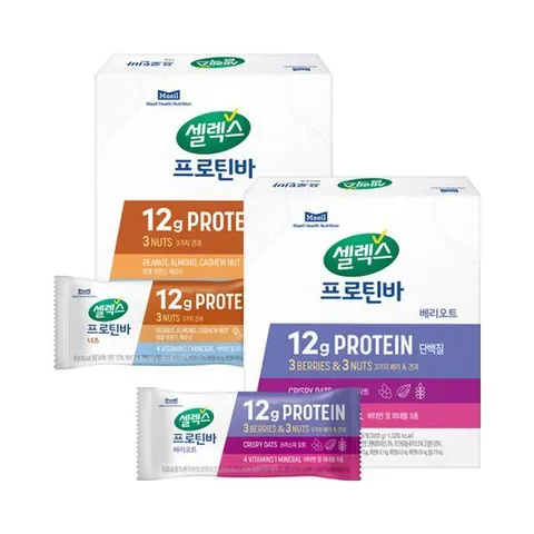 [셀렉스]셀렉스 프로틴바 2종 너츠+베리오트 에너지 단백질바 50g 24개입 (각 12입)