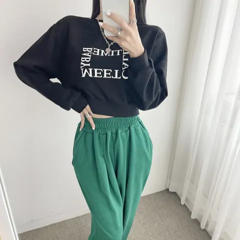 글램핏 / 캐주얼 레터링 루즈핏 데일리 세미 크롭 맨투