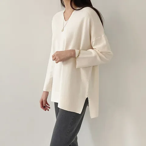 [어반프랑] 토미 루즈핏 양두 브이넥 트임 롱니트