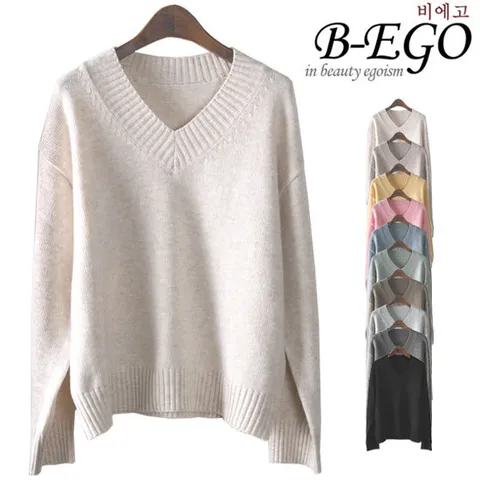 [비에고]X444_캐시울 오버핏 브이넥 니트