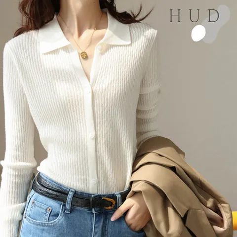 [휴드] 델킨 폴로 슬림 카라 니트 가디건