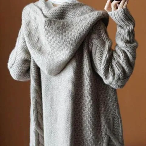 [키린] 여성 후드 러블리 오픈 니트 꽈배기 롱가디건