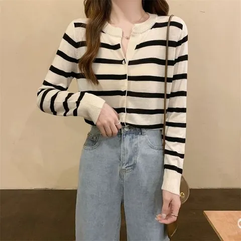 데일리 줄무늬 니트 가디건