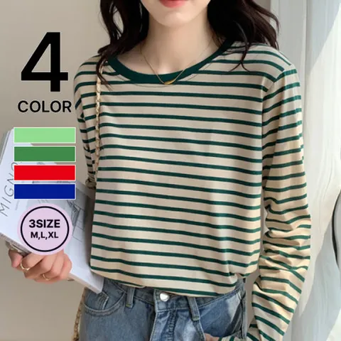 나바바 / 여성용 산뜻 데일리 스트라이프 긴팔 티셔츠 NT374/ 4컬러/ 3사이즈