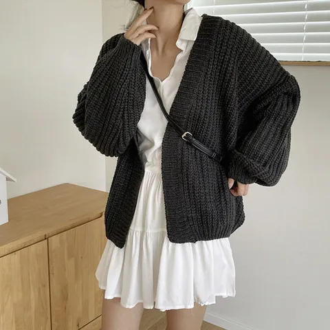 [슈가펀] 셀론 하찌 오픈가디건/루즈핏/간절기/브이넥/오픈/퍼프