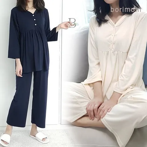[보리맘]드림 수유복 세트 단추 수유티 임산부 홈웨어 만삭까지 ID97
