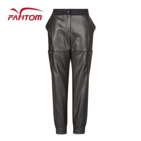 팬텀 여성 밴딩 레더 카고 조거 팬츠 221B3PF359_BK
