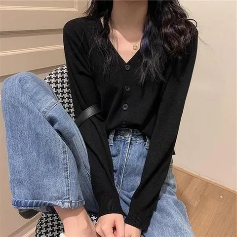 [마물샵] 여성 숏 크롭 가디건 베이직 무지 니트 블랙