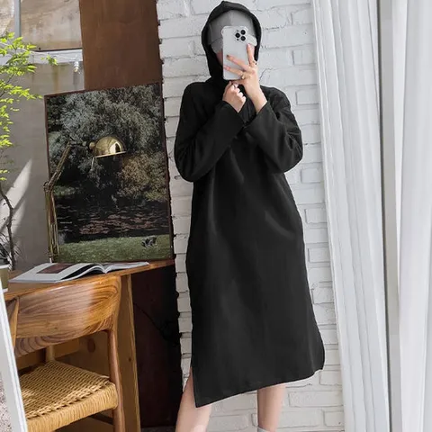 [세라제이] 3단쭈리 롱 후드 박시 원피스