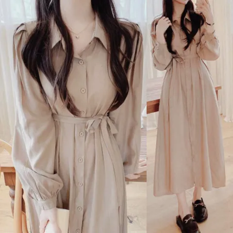 모찌봉 / 아렌달 셔링 셔츠 벨트 롱원피스