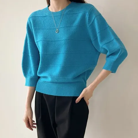 [어반프랑] 루프 가로줄 패턴  7부 퍼프소매 니트