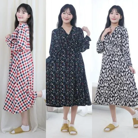 피치기모 V넥 원피스 홈웨어원피스 임산부 수유잠옷