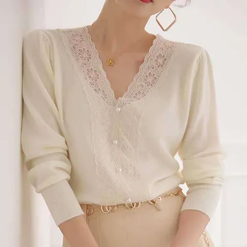 딥무드[A1862]- v 넥 레이스 니트