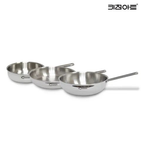 키친아트 퀸 인덕션 통5중 304스텐 후라이팬세트 3종A 후20+후28+웍28