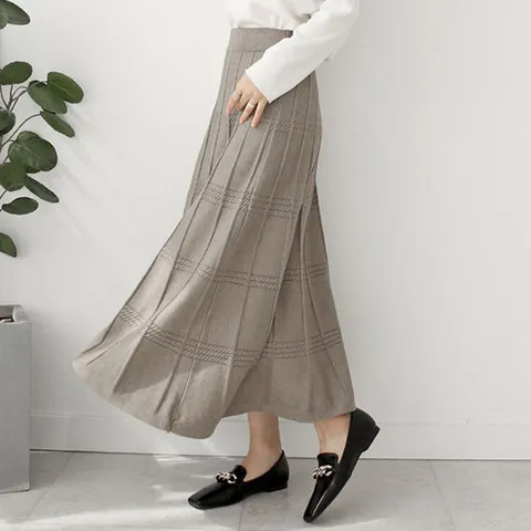 [하젤] 잔느 니트 밴딩 롱스커트_F1379