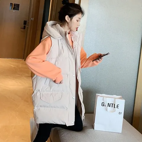 [드레스허그] 여성경량 코튼 미디엄 패딩 조끼
