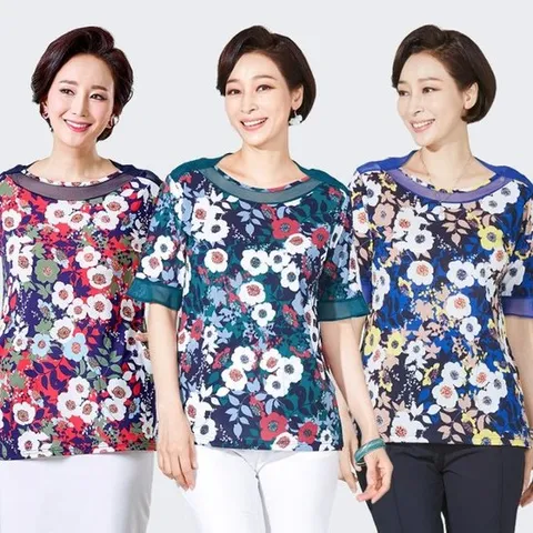 마담엘레강스 아네모네 매시배색 블라우스