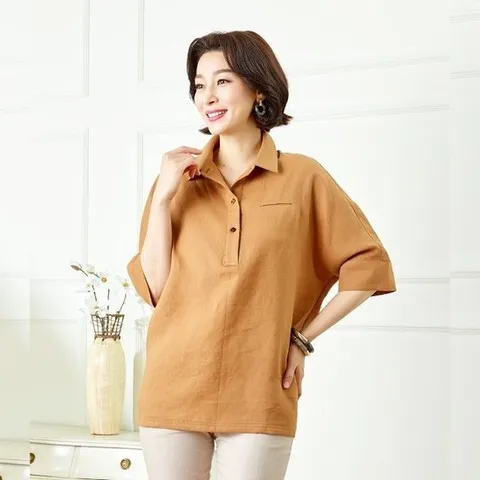 마담엘레강스 스포티 쿨 린넨 셔츠형 블라우스