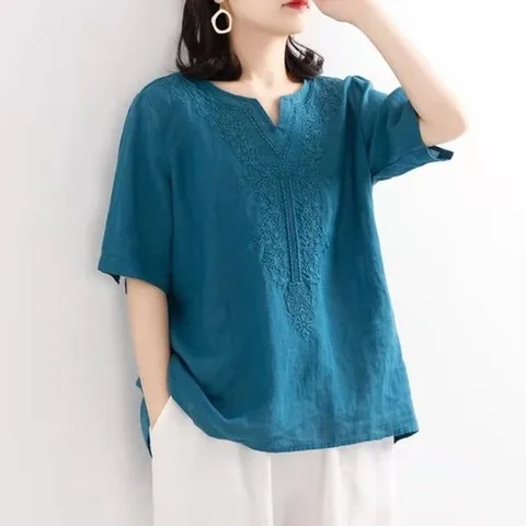 [제라카] 여름 반팔 자수 블라우스 40대 50대 여성의류 4컬러택1