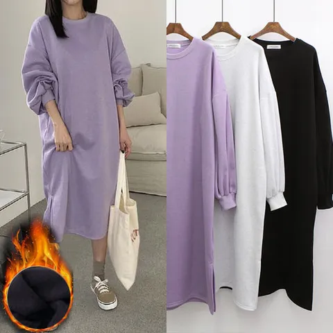 기모 트임 퍼프 원피스 겨울 긴팔 빅사이즈 여성의류 따뜻임부복