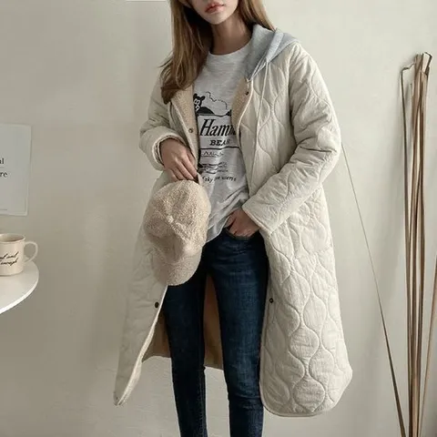 여성 리버시블 후드 롱 패딩 뽀글이 양털 누빔 겨울 자켓 아우터