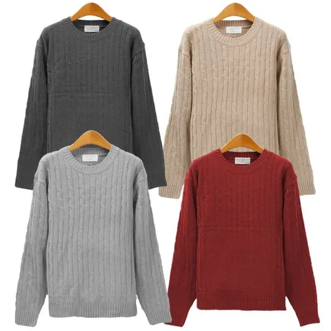 남여공용 베이직 케이블 라운드 니트