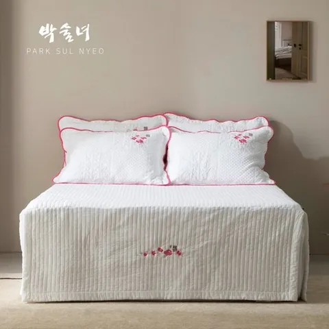 [박술녀] 순면 자수광목 침대커버 스커트 퀸Q / 프리미엄 매트리스 커버