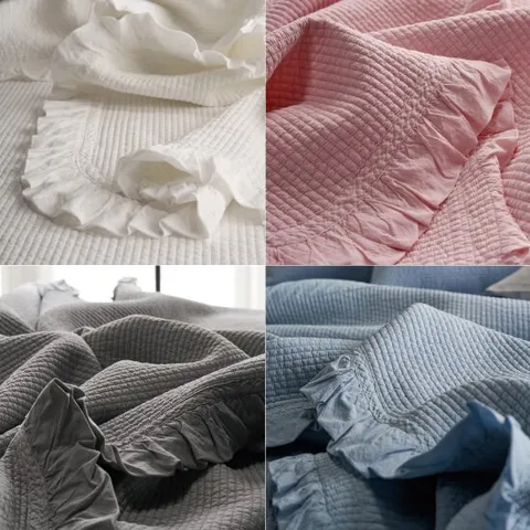 순면 워싱 피그먼트 프릴 침대 스프레드 퀸 160x210