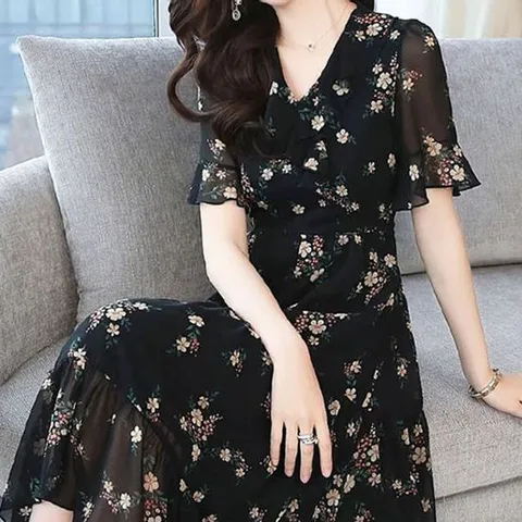 DS168 여성쉬폰원피스 플라워 반팔 여름 원피스