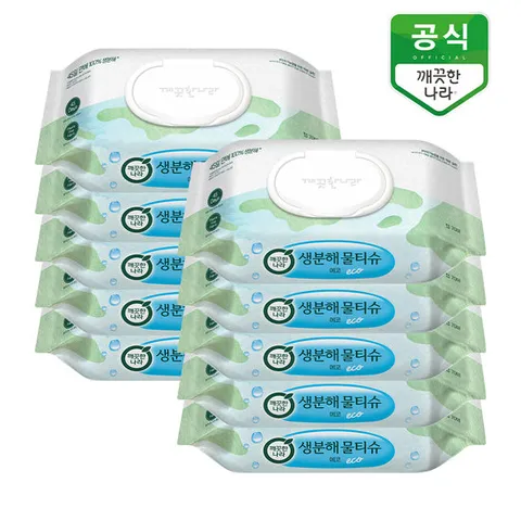 깨끗한나라 생분해 물티슈 에코 캡형 70매 x 10팩