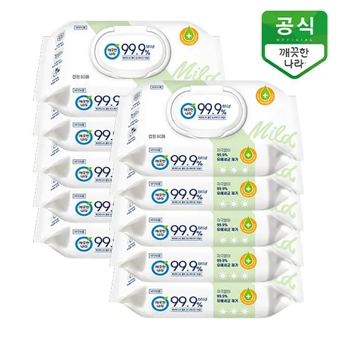 깨끗한나라 클린 손소독티슈 마일드 캡형 60매 x 10팩