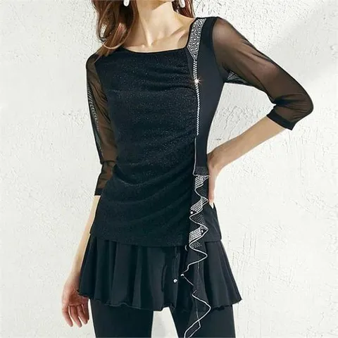 슬림 살랑 반짝이 칠부 블라우스 스포츠 댄스복 상의