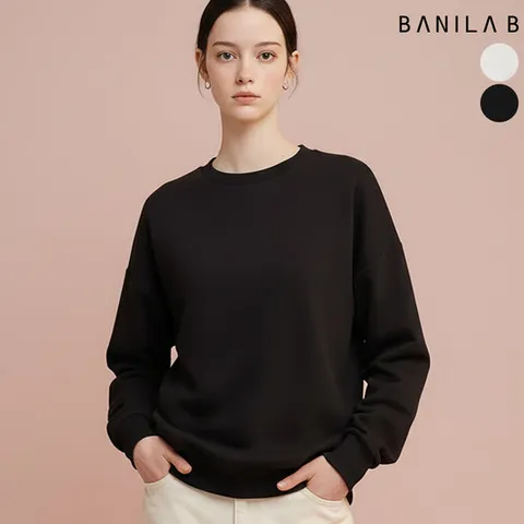 [바닐라비] 바닐라비 로고 자수 오버핏 기모 맨투맨