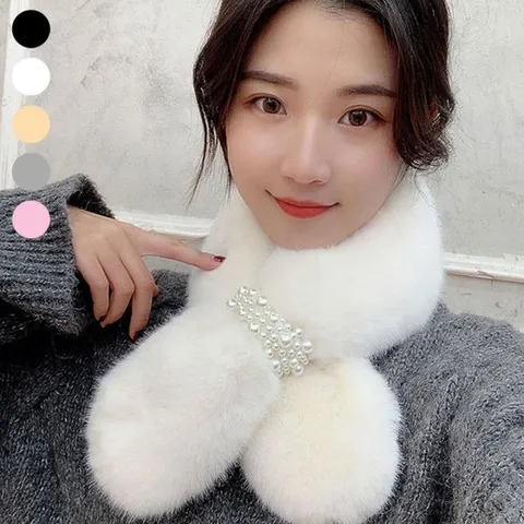 [옷자락]여자 진주장식 부드러운 러블리 무드 쁘띠퍼 머플러