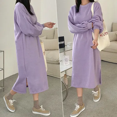 [비비드글램]네프 볼륨 기모 원피스 3color 겨울 루즈핏 롱원피