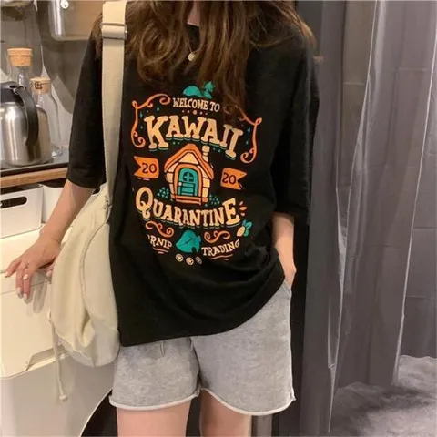 여성 반팔 티셔츠 루즈핏 프린팅 박시티 t-08-b