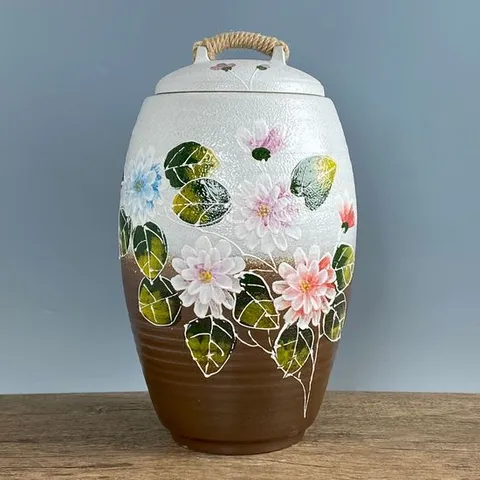 소금항아리 투톤분청 겹목단 20kg 쌀독 현관 소금 항아리