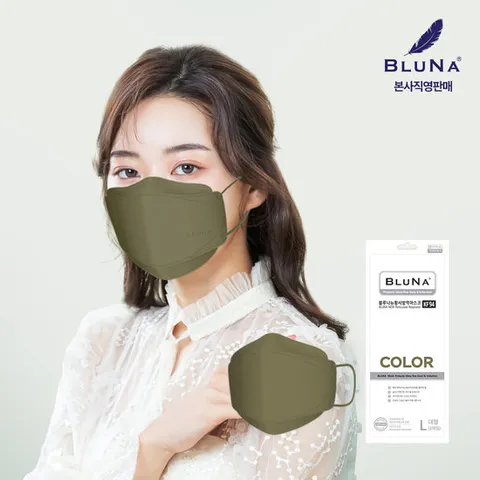 블루나 KF94 뉴황사방역 컬러마스크 대형 30매 카키