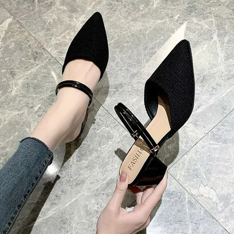 여자여름샌달 여자 뮬샌들 2컬러 1P 미들힐 스트랩 골지 구두 신