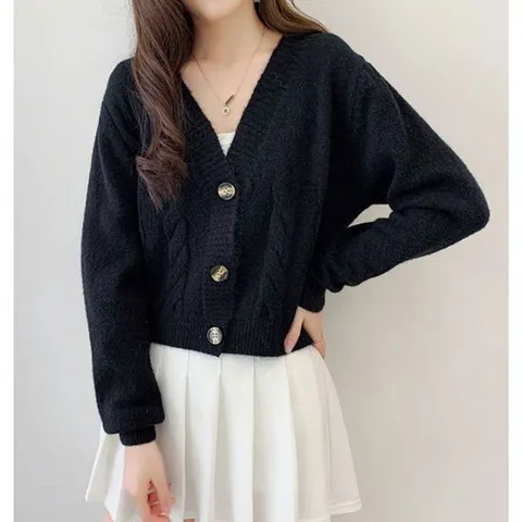 여자가디건 여성 크롭 니트가디건 4컬러 1P 브이넥 꽈배기 카디