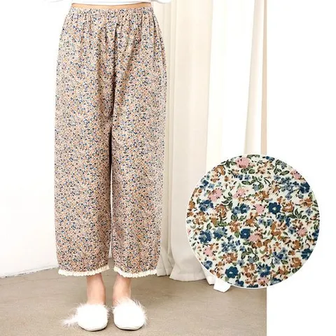 [토토와모모]꽃무늬 여성 잠옷 바지 예쁜 파자마 홈웨어 AP9-188 (개버딘 순면) 베이지