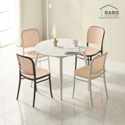 라로퍼니처 윈저 900 유광 원형 포세린 통 세라믹 식탁 세트 (식탁+의자4)