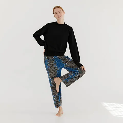 라페어 블루 레오파드 수딩웜 애니웨어 일자팬츠 LWJLAPT0118-BL