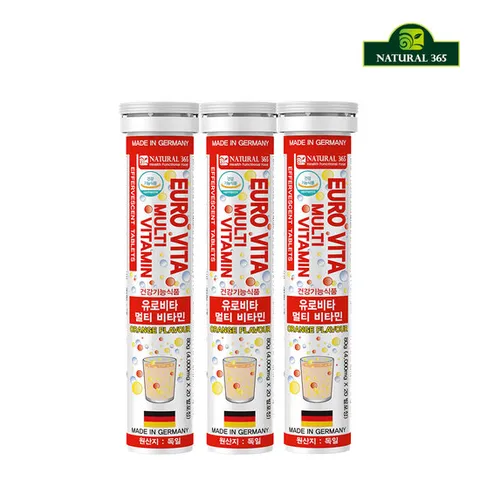 내츄럴365 독일 유로비타 발포비타민 멀티 비타민 3병-60일분