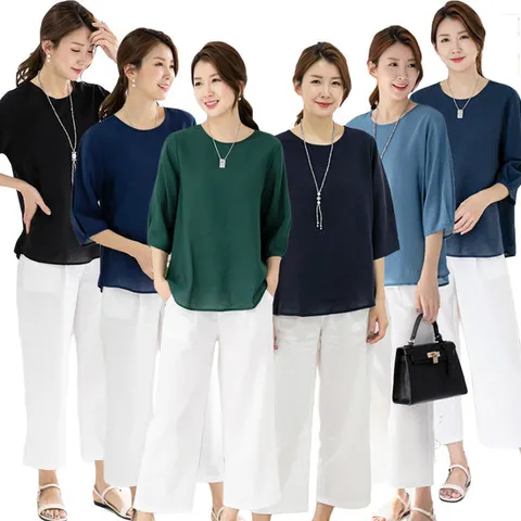 가볍고통기성좋은인견데일리여성셔링블라우스솔리드