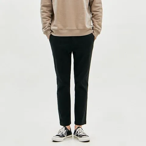 [잠뱅이] 남) 반밴딩 솔리드 코튼 테이퍼드 팬츠_AL3WWP607-BK