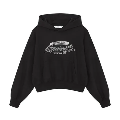 [잠뱅이] 여성) 크롭 후드 티셔츠(오버핏)_AM4WTS859-BK