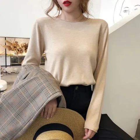더미 럽미 청순핏 입술넥 보트넥 라운드넥 보들 여자 무지니트