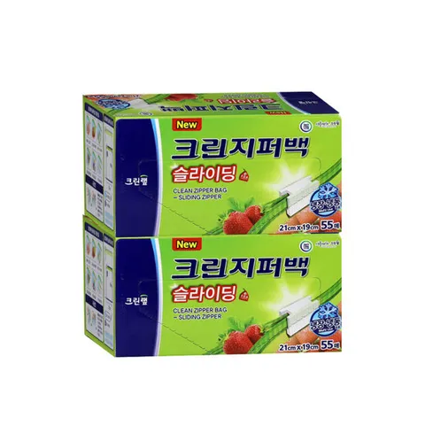 크린랩 크린지퍼백 슬라이딩 소 55매 x 2개 / 투명 비닐 대용량