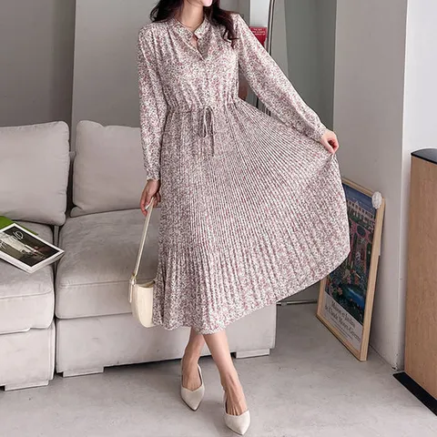 [키첼] 하닌 플라워 나염 롱 원피스